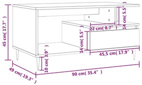 Mesa centro 90x49x45 cm derivados de madeira carvalho castanho