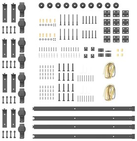 Kit de ferragens para porta deslizante 183 cm aço preto