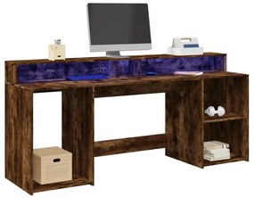 vidaXL Secretária luzes LED 200x55x91cm deriv. madeira carvalho fumado