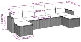 7 pcs conj. sofás jardim com almofadões vime PE cinzento-claro