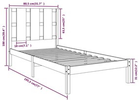 Estrutura cama pequena solteiro 75x190 cm madeira maciça preto