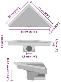 Dreno de chuveiro com tampa 2 em 1 25x25 cm aço inoxidável