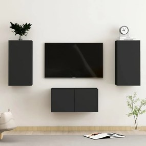 3 pcs conjunto de móveis de TV contraplacado preto
