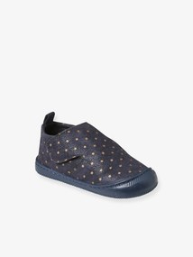 Oferta do IVA - Sapatinhos em pele suave, com barra autoaderente, para bebé azul estampado
