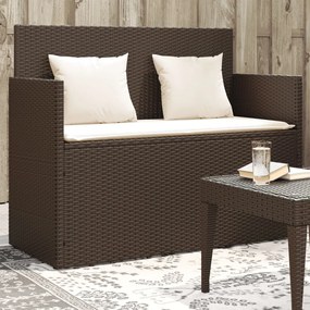 vidaXL Banco de jardim com almofadões vime PE castanho