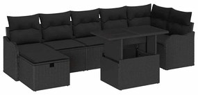 Conjunto de Sofás de Jardim vidaXL de 8 Peças com Almofadas Preto Poli