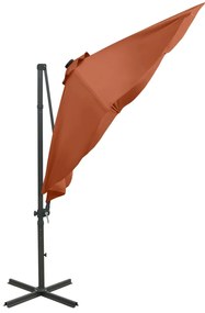 Guarda-sol jardim cantilever c/ poste/luzes LED 300cm terracota