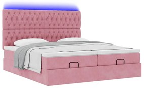 Estrutura de cama otomana com colchões 180x200 cm veludo rosa