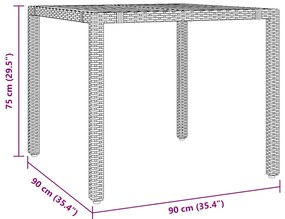 3 pcs conjunto bistrô de jardim c/ almofadões vime PE cinza