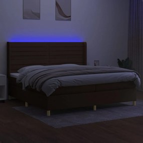 Cama box spring c/ colchão/LED 200x200cm tecido castanho-escuro