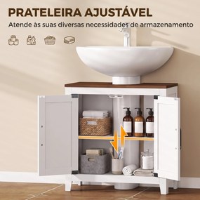 Móvel de Lavatório (NÃO INCLUIDO) Estilo Rústico 60x30x61,3 cm com Prateleira Ajustável e 2 Portas Tipo Celeiro, Branco