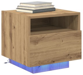 Criado-mudo vidaXL com Luzes LED Carvalho Artesanal 40x39x37 cm