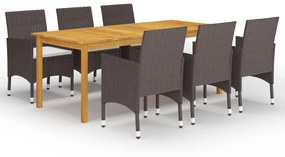 vidaXL 7 pcs conjunto de jantar para jardim castanho