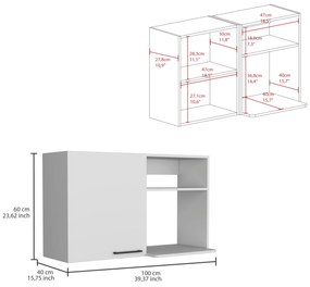 Armário Cozinha de parede Napoles com uma porta 60 x 100 x 40 cm branco