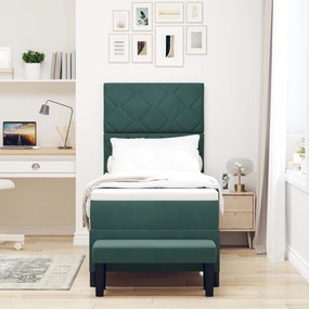 Cama Box Spring com Colchão &amp; Banco Verde Escuro 80x200 cm Veludo