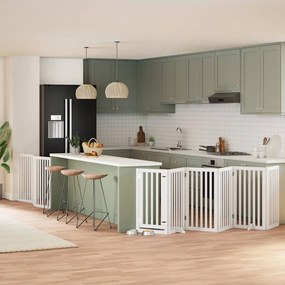 vidaXL Portão p/ cães com porta dobrável 9 painéis 450 cm álamo branco