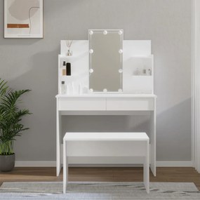 vidaXL Conjunto toucador c/ LEDs madeira processada branco