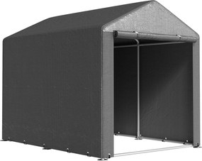 Outsunny Abrigo Jardim 1,6x2,2x1,7 m Ferramentas Bicicletas e Motos Garagem Portátil com 2 Habitações Cinza Escuro | Aosom Portugal