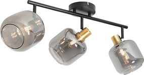 Candeeiro de teto com focos oblongo preto com vidro fumê 3-luzes - Zuzanna