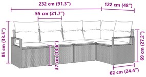 Conjunto de Sofás de Jardim com 5 peças e Almofadas Preto Rattan Sinté