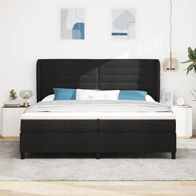 Cama Box com colchão preto de 200 x 200 cm, tecido.