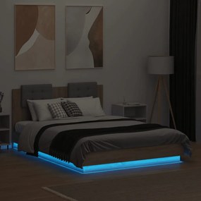 Estrutura cama c/ cabeceira/luzes LED 135x190cm carvalho sonoma