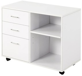 HOMCOM Armário de Escritório para Impressora Multifuncional com 3 Gavetas Prateleira Ajustável e Rodas 80x40x65cm Branco