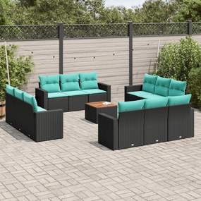 vidaXL 13 pcs conjunto de sofás de jardim com almofadões vime PE preto
