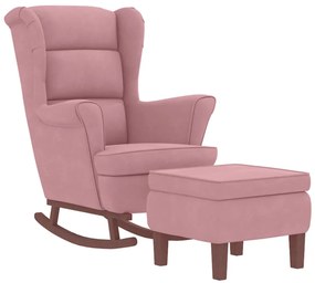Cadeira de baloiço c/ pernas de metal e banco veludo rosa