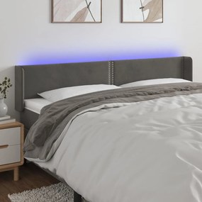 Cabeceira cama c/ luzes LED veludo 163x16x78/88cm cinza-escuro