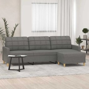 vidaXL Sofá de 3 lugares com apoio de pés 210 cm tecido cinza-escuro