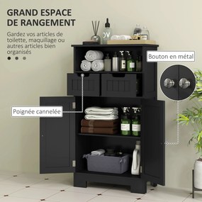 Móvel baixo de casa de banho com vários compartimentos, 2 gavetas, armário de duas portas com prateleira, preto