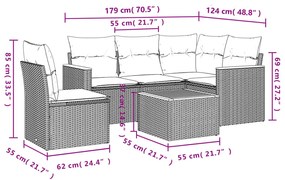 6 pcs conjunto de sofás p/ jardim com almofadões vime PE bege