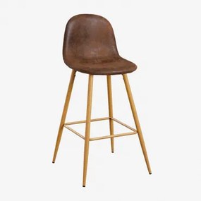 Banqueta Alta Glamm Em Couro Sintético Café Vintage & ↑75 Cm & Madeira Natural - Sklum