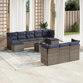 vidaXL 10 pcs conjunto sofás p/ jardim c/ almofadões vime PE cinzento