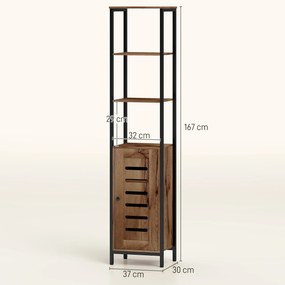 Coluna Casa de Banho Armário Alto Casa de Banho Estreito com Porta de Ripas Prateleiras Ajustáveis 37x30x167 cm Castanho Rústico