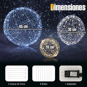 Conjunto de 3 esferas LED natal com 8 modos e 3 cores de luz para pendurar