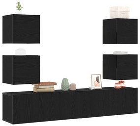 Conjunto de Gabinete para TV de 6 Peças em Carvalho Preto e Madeira En