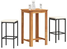 vidaXL 3 pcs conjunto de bar para jardim acácia maciça/vime PE preto