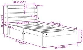 Estrutura de cama c/ cabeceira sem colchão 90x200 cm branco