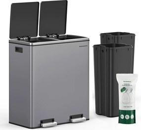Caixote do lixo com 2 compartimentos e tampa articulada, 2 x 30 litros, 58,5 x 32 x 65 cm cinzento ardósia