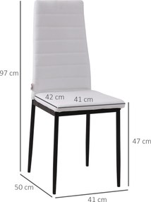 Cadeiras para Mesa de Jantar (NÃO INCLUIDA) Conjunto de 4 Cadeira de Cozinha Estofadas em Linho e Pés de Metal 41x50x97cm Branco
