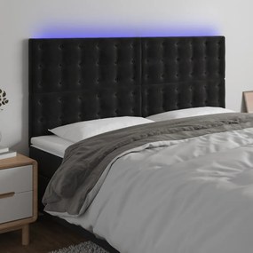 Cabeceira de cama c/ luzes LED veludo 200x5x118/128 cm preto