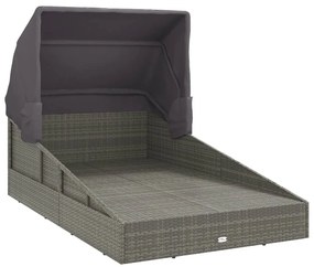 Espreguiçadeira c/ teto dobrável 200x114x128 cm vime PE cinza