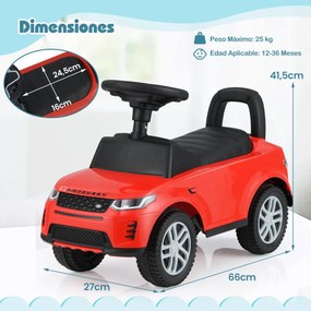 Andarilho para crianças forma de carro de 12 a 36 meses com buzina, sons e espaço para guardar Brinquedo para sentar e deslizar Vermelho