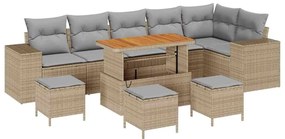 Conjunto de Sofá de Jardim 10 Peças com Almofadas Bege em Rattan de Po