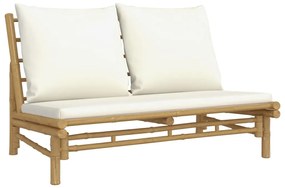 4 pcs conjunto lounge de jardim bambu c/ almofadões branco nata