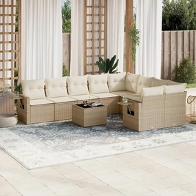 vidaXL 10 pcs conjunto de sofás p/ jardim com almofadões vime PE bege