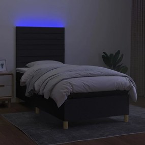 Cama box spring c/ colchão e LED 90x200 cm tecido preto