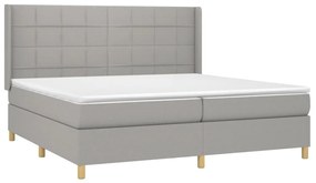 Cama box spring c/ colchão e LED 200x200 cm tecido cinza-claro